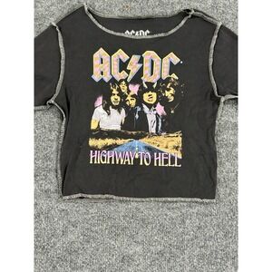 AC/DC T-Shirt Womens Size S Black Highway To Hell Graphic Crop Exposed Stitching